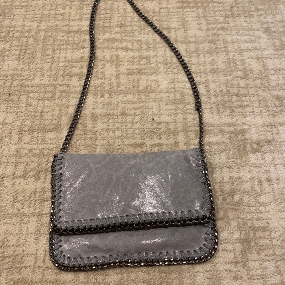 Grey and silver crossbody bag